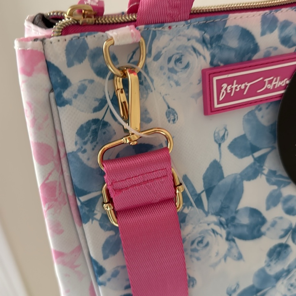 NEW Betsey Johnson floral blue pink tote lunch bag - Picture 9 of 11